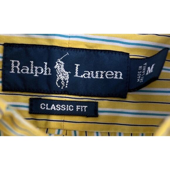 RALPH LAUREN CLASSIC FIT BUTTON UP LONG SLEEVE STRIPE YELLOW/BLUE SHIRT Medium - Picture 6 of 7